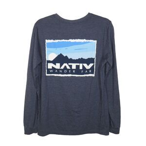NATIV Wander Far Mountains Graphic Navy Long Sleeve Tee Size Medium